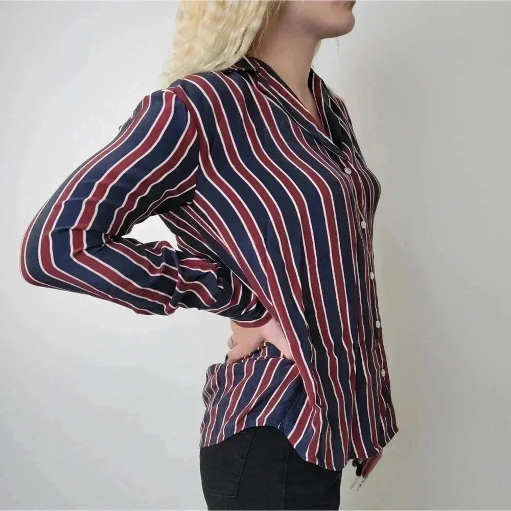 Frame Silk Striped Button Down Long Sleeve Shirt -  S - Picture 8 of 8